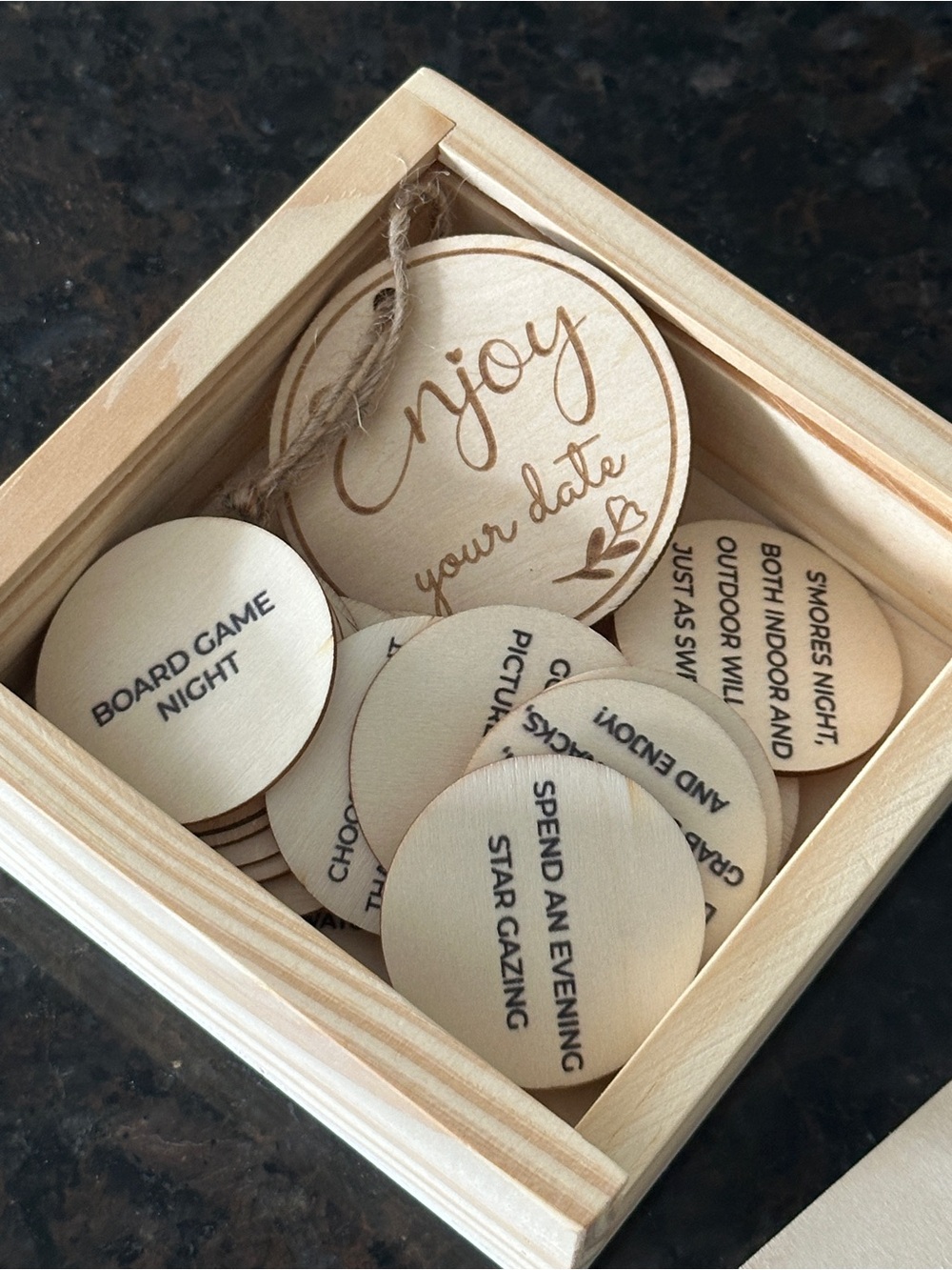 Wooden 'Enjoy Your Date' Couples Date Idea Token Set - Natural